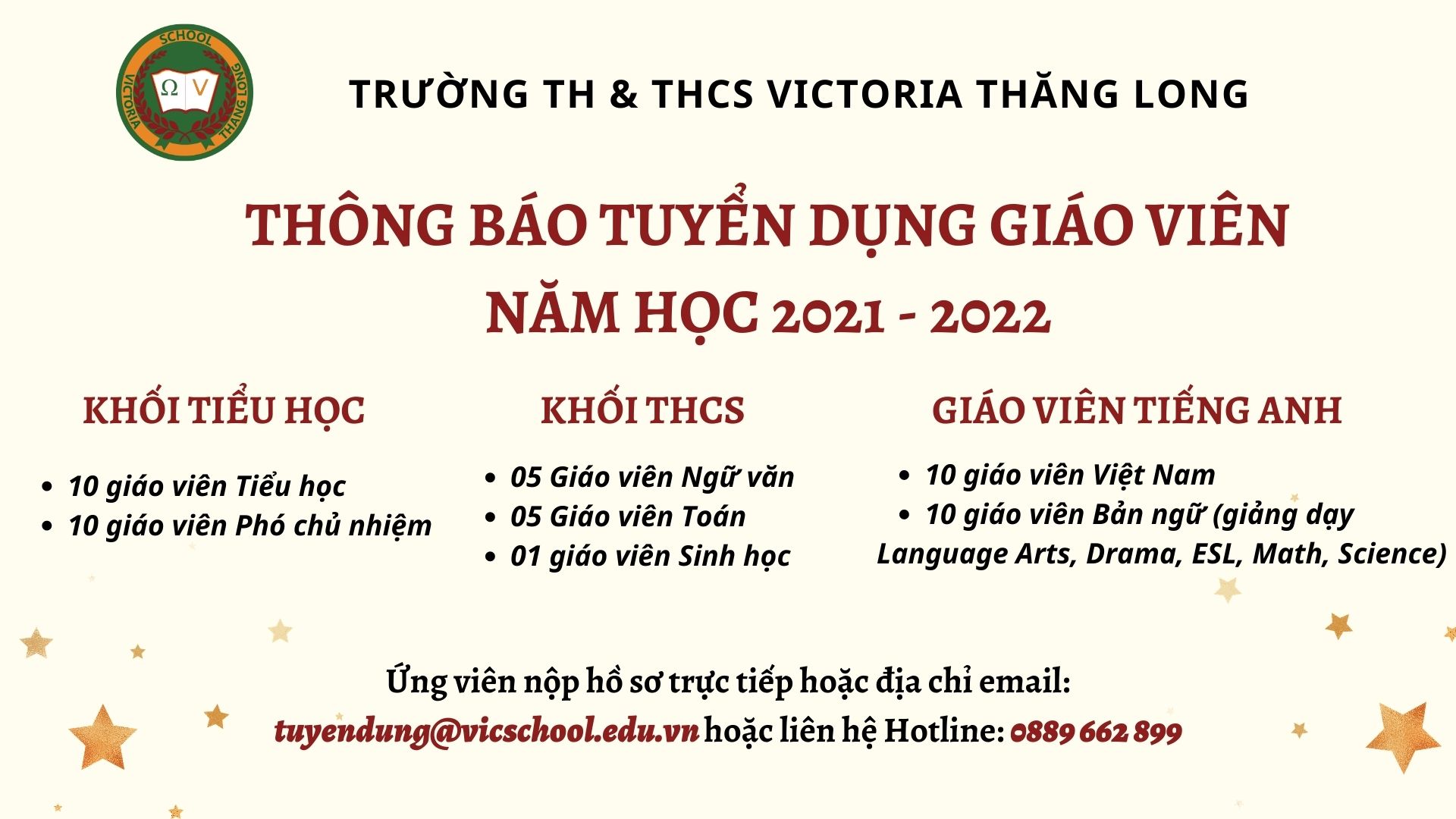 Thông báo tuyển dụng giáo viên năm học 2021 – 2022