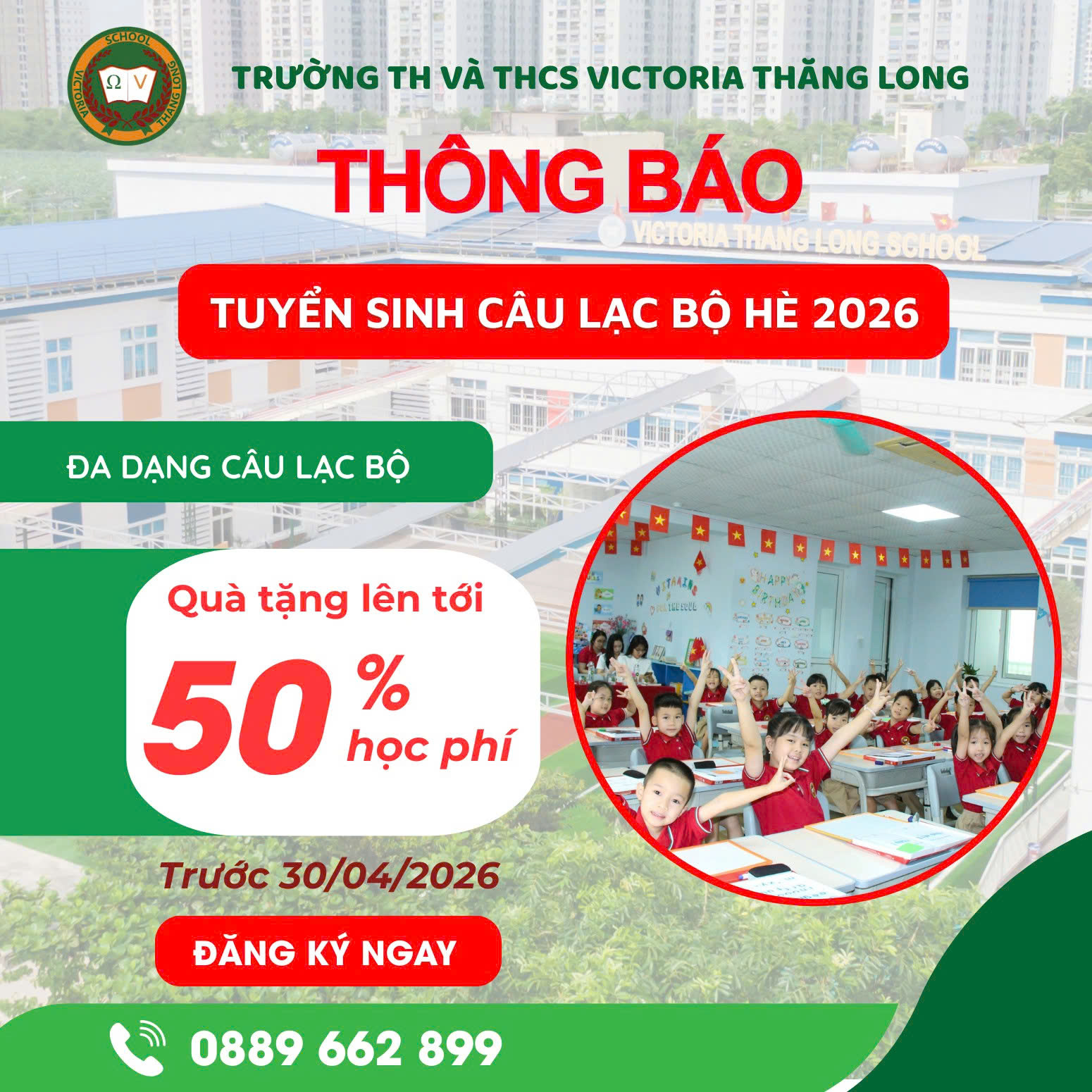 VICTORIA THĂNG LONG THÔNG BÁO TUYỂN SINH CÁC CÂU LẠC BỘ HÈ 2026